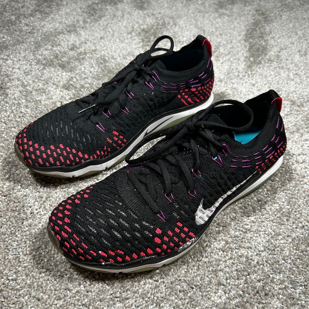 Nike‎ Zoom Fearless Flyknit Womens Training Shoes Black Pink 850426-006 Size 9